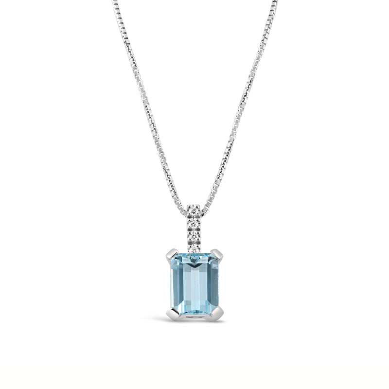 Emerald Cut Aquamarine & Diamond Pendant