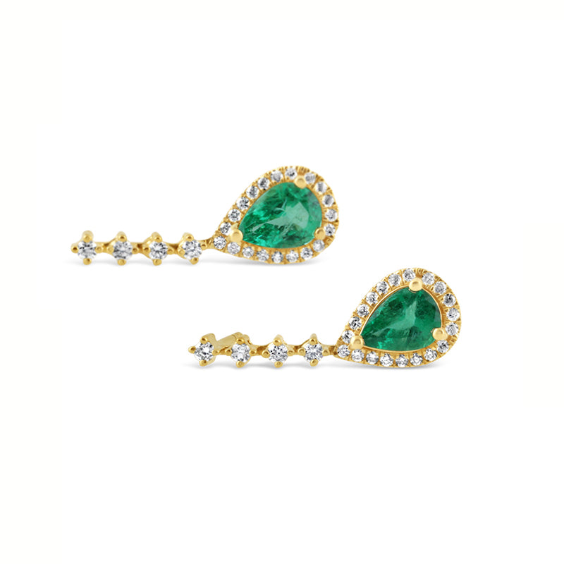 Diamond & Pear Emerald Cluster Drop Earrings