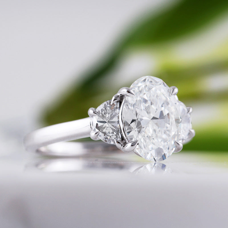 Oval & Half Moon Three Stone Engagement Ring 3.82ct