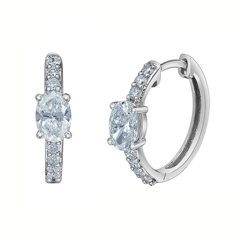 Oval Diamond & Pavé Hoop Earrings 0.60ct