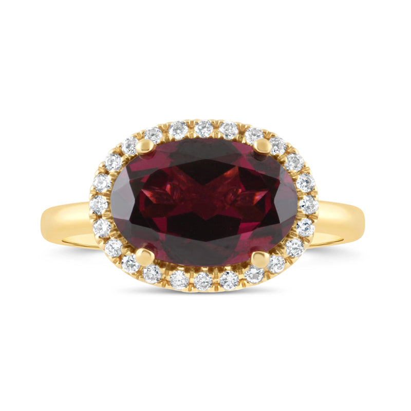 Oval Garnet & Diamond Halo Ring