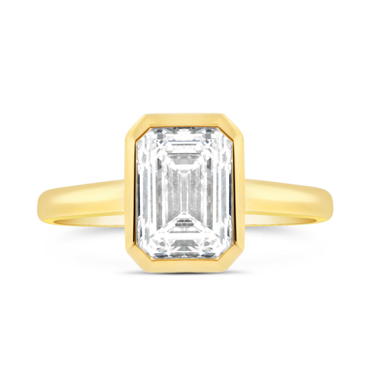 Emerald Cut Bezel Set Solitaire Engagement Ring 2.08ct