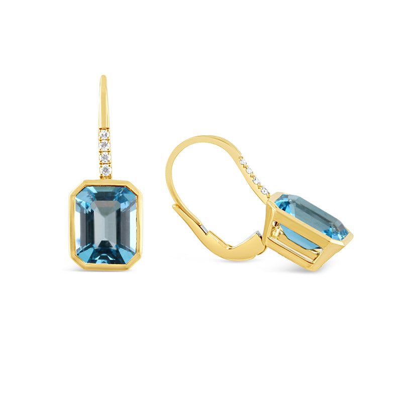Bezel Set Blue Topaz Drop Earrings