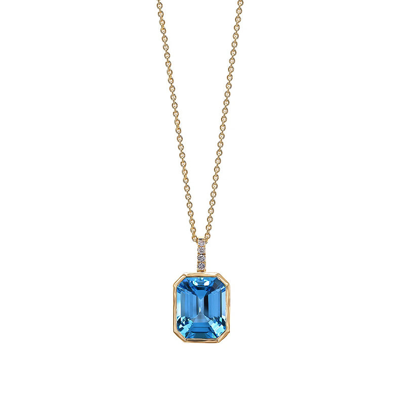 Cushion Cut Swiss Blue Topaz & Diamond Solitaire Necklace