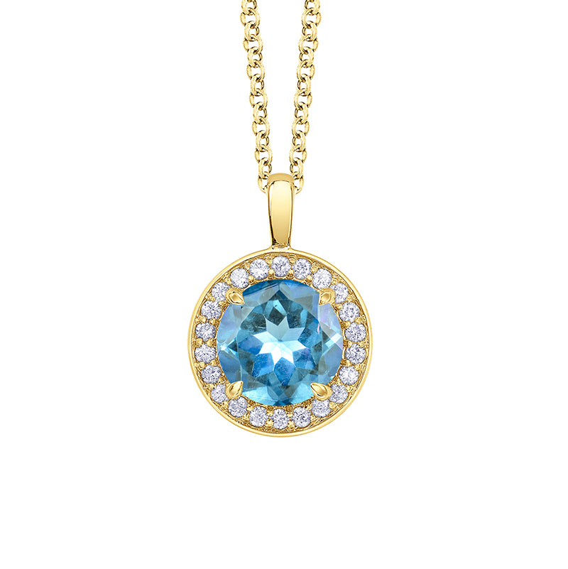 Blue Topaz Solitaire Halo Necklace