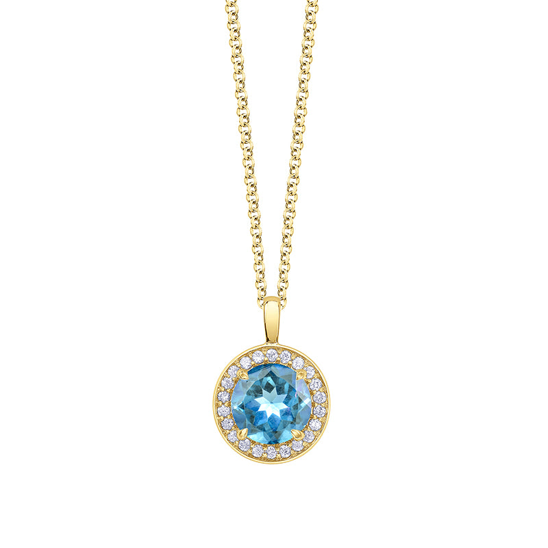 Blue Topaz Solitaire Halo Necklace