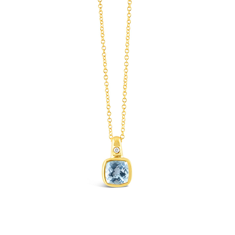 Bezel Set Blue Topaz & Diamond Pendant