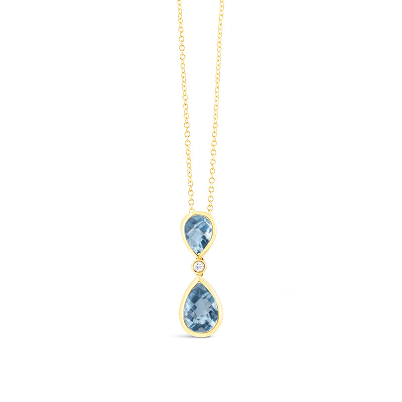 Pear Drop Blue Topaz & Diamond Pendant