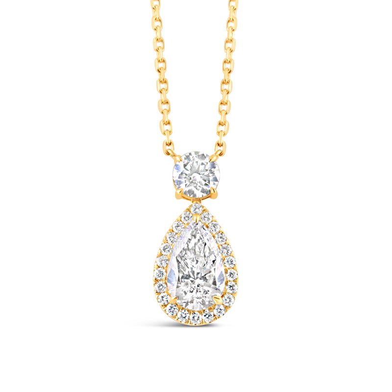 Pear & Round Cut Diamond Double Drop Halo Pendant 2.24ct