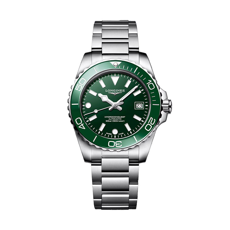 HydroConquest Green Dial & Bezel Steel Bracelet Watch L37794066 39mm