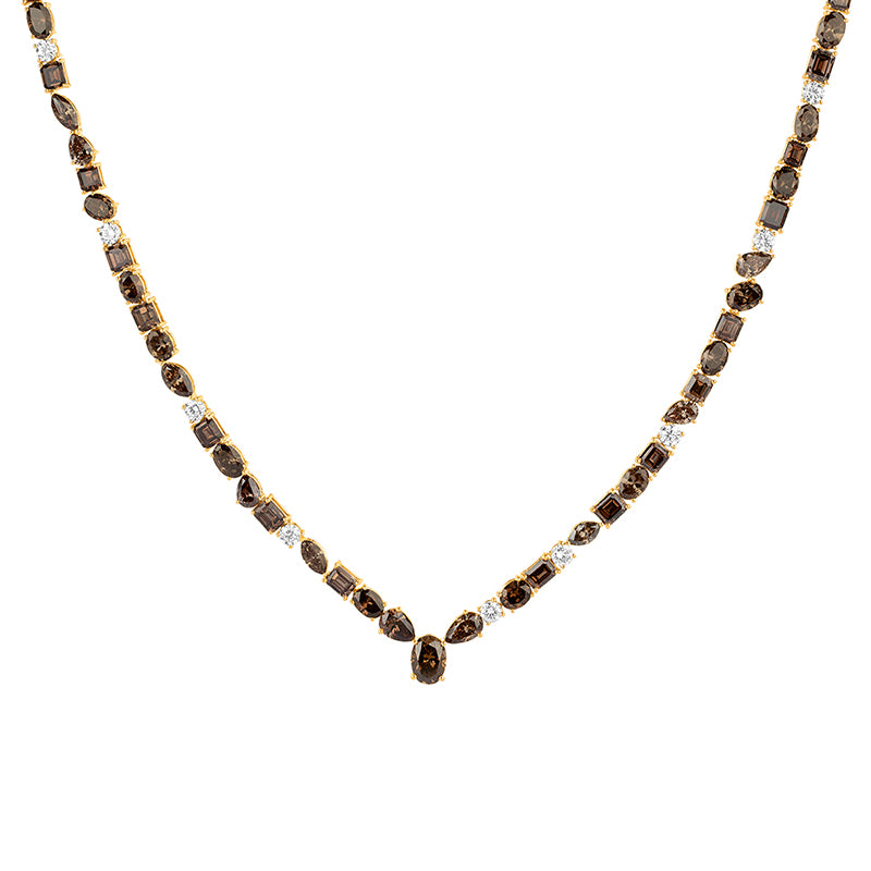 18ct Yellow Gold Multi-Cut Cognac Diamond Necklace