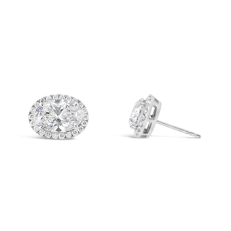 Oval Diamond Halo Stud Earrings 4.49ct