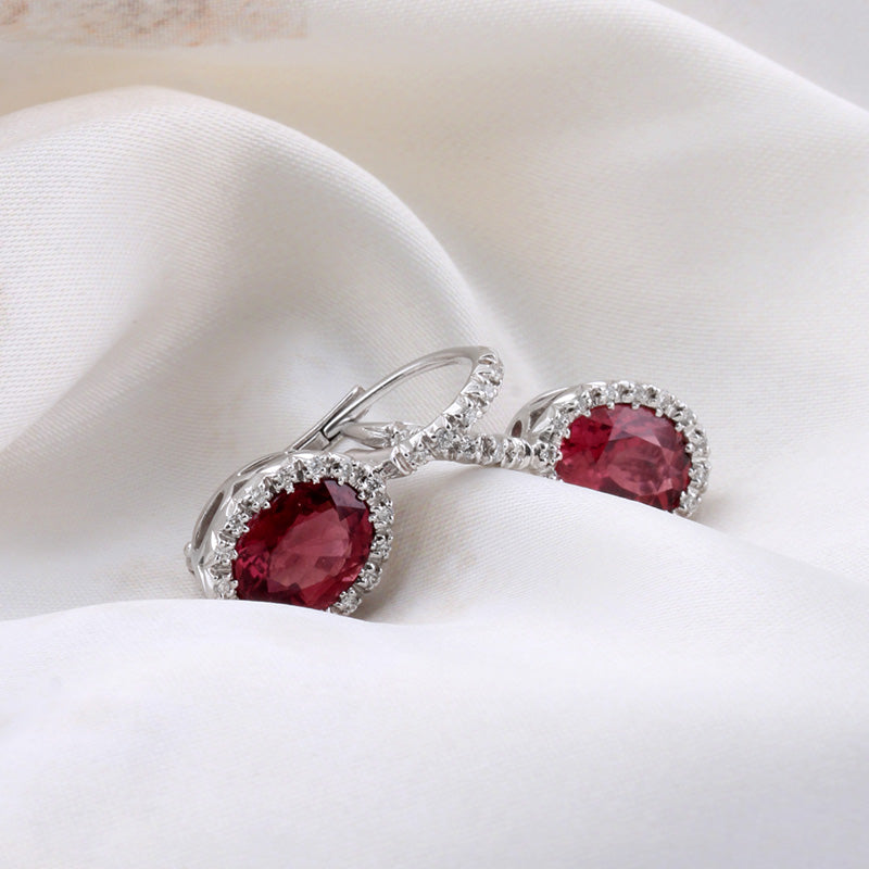 Pink Tourmaline & Diamond Drop Earrings
