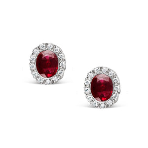 Favero Burmese Ruby & Diamond Halo Earring