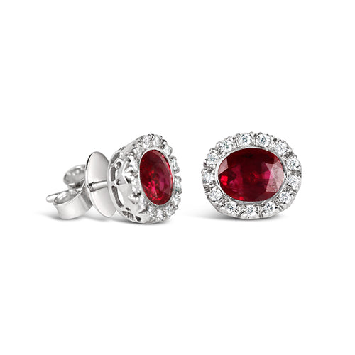 Favero Burmese Ruby & Diamond Halo Earrings - 0.25ct