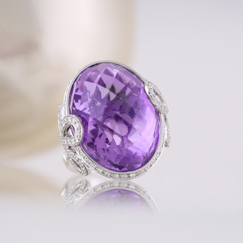 Oval Amethyst & Diamond Ring