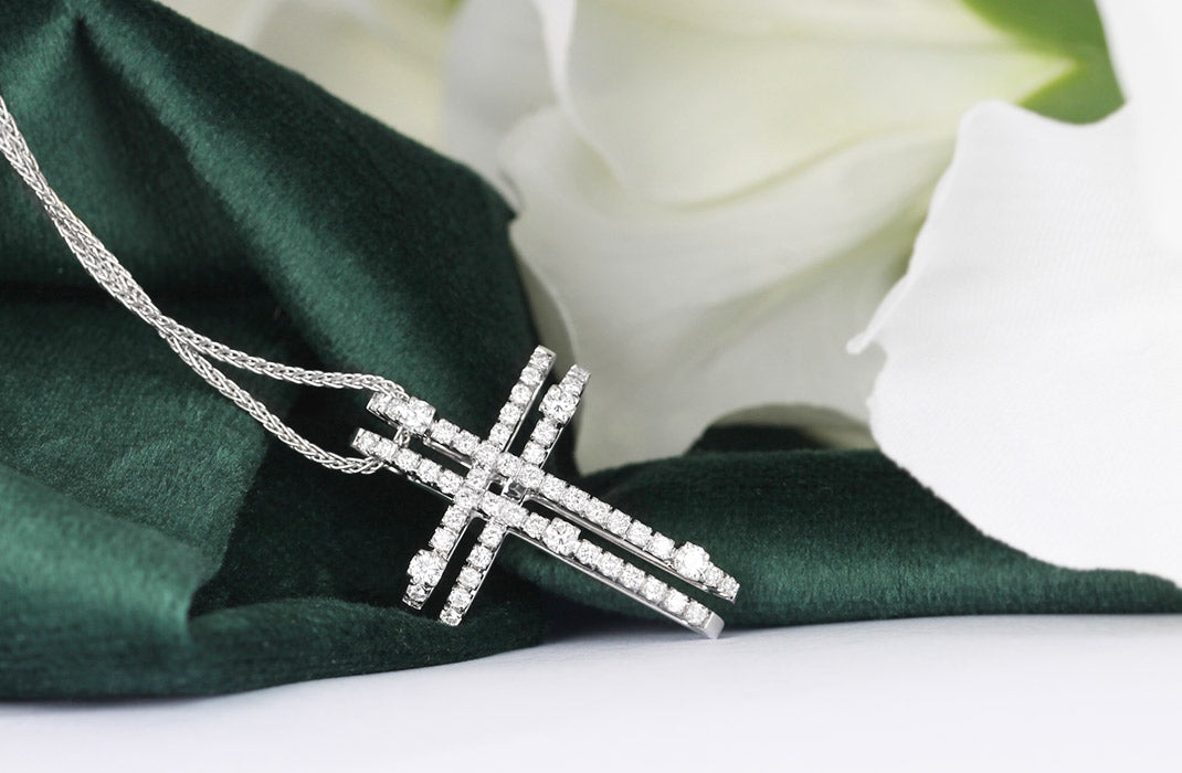 Gold cross deals with diamonds pendant