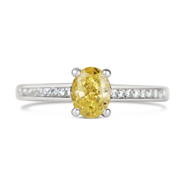 Oval Yellow Diamond Solitiatire Diamond Set Shoulders 1.16ct
