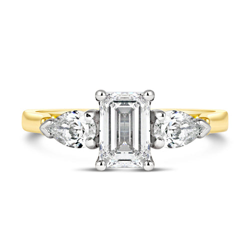 Emerald & Pear Three Stone Diamond Engagement Ring 1.80ct