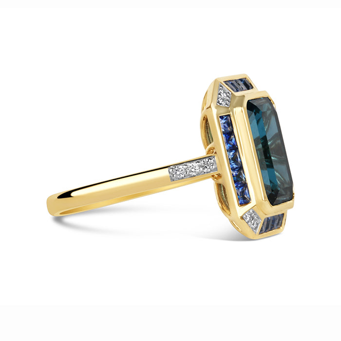 Rocks London Blue Topaz, Sapphire & Diamond Ring