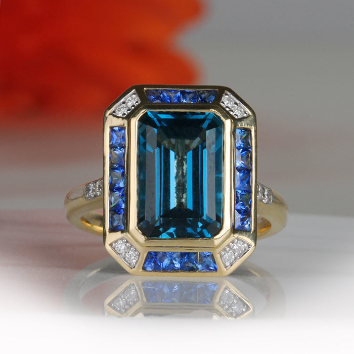 Rocks London Blue Topaz, Sapphire & Diamond Ring