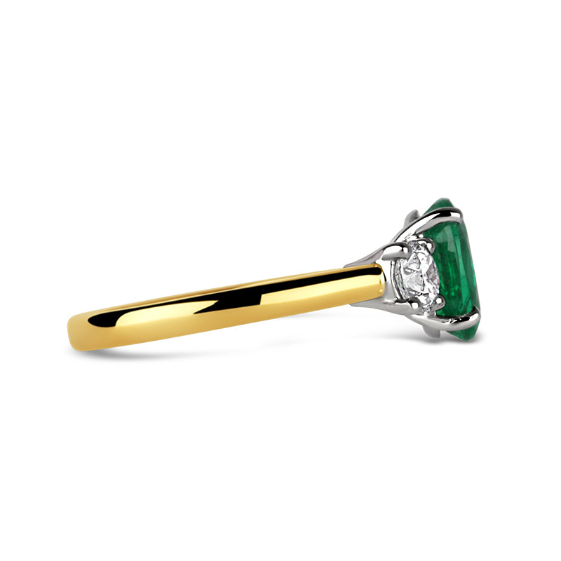 Oval Emerald & Diamond Three Stone Ring