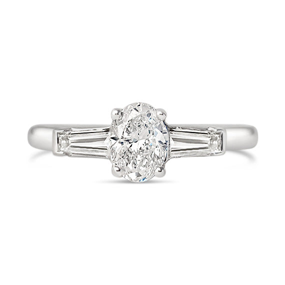 Oval & Baguette Cut Three Stone Engagement Ring