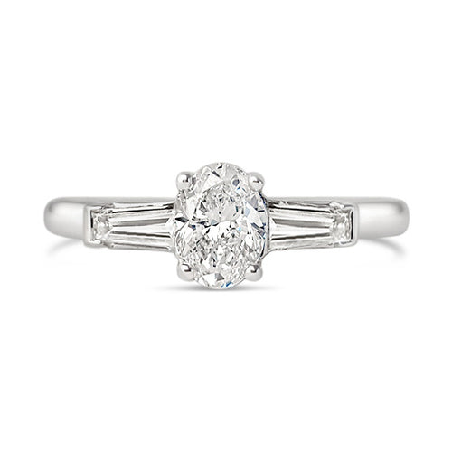 Oval & Baguette Cut Three Stone Engagement Ring