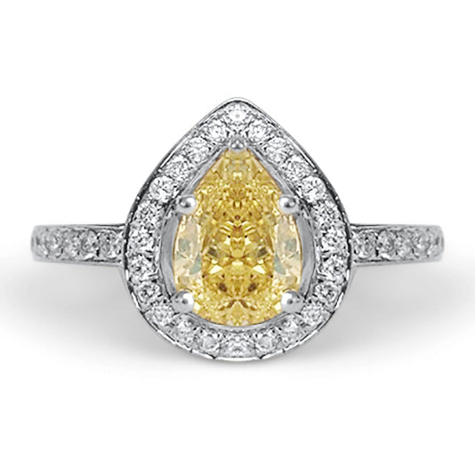 Pear Yellow Diamond Halo Engagement Ring