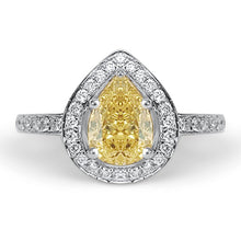 Load image into Gallery viewer, Pear Yellow Diamond Halo Engagement Ring