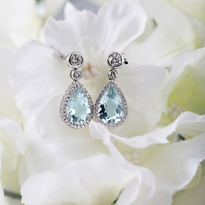 Rocks Teardrop Aquamarine & Diamond Earrings