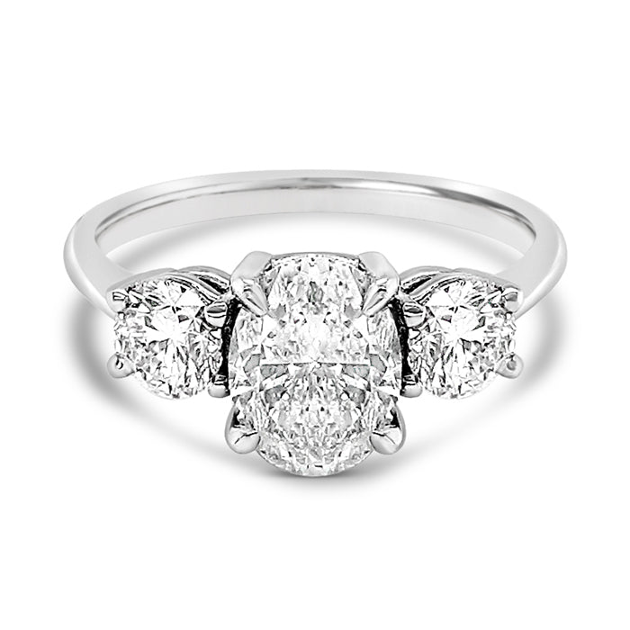Three Stone Oval & Round Diamond Engagement Ring - 2.30ct