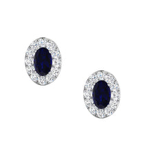 Load image into Gallery viewer, Rocks Oval Sapphire &amp; Diamond Halo Stud Earrings