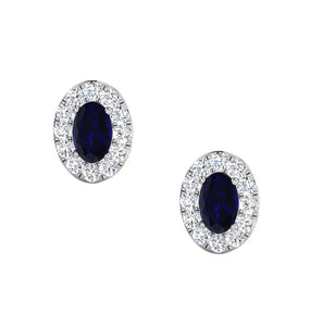 Rocks Oval Sapphire & Diamond Halo Stud Earrings
