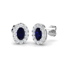 Load image into Gallery viewer, Rocks Oval Sapphire &amp; Diamond Halo Stud Earrings