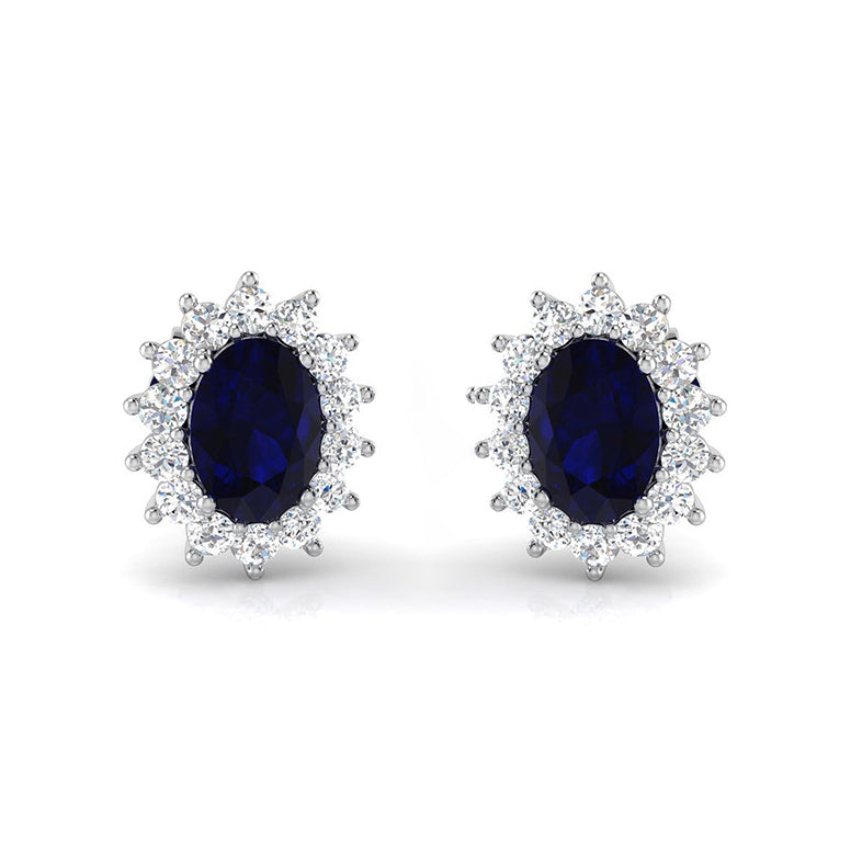 Oval Sapphire & Diamond Cluster Stud Earrings