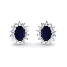 Load image into Gallery viewer, Rocks Oval Sapphire &amp; Diamond Cluster Stud Earrings