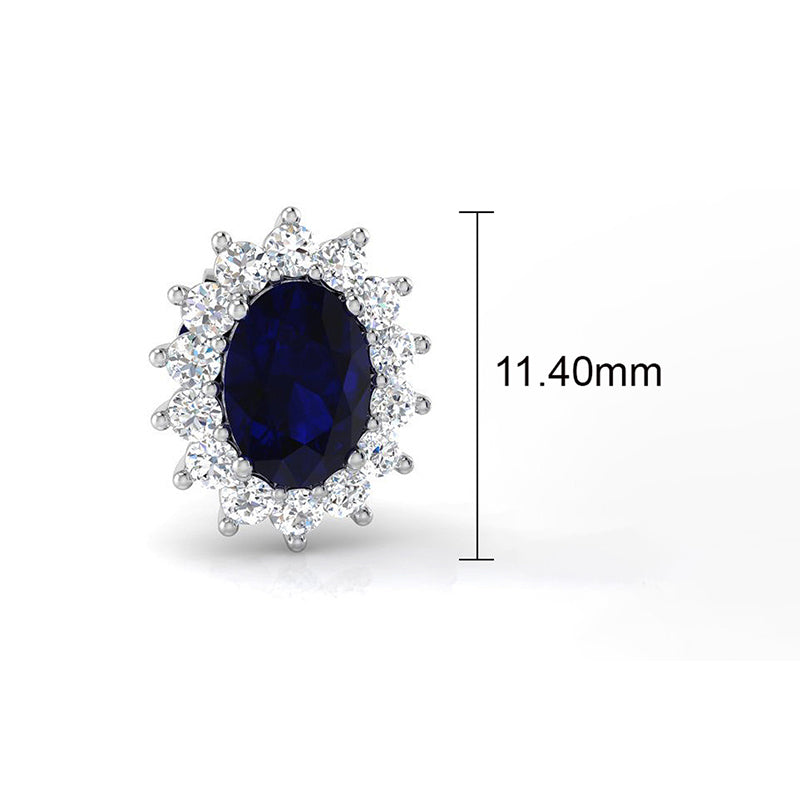 Oval Sapphire & Diamond Cluster Stud Earrings