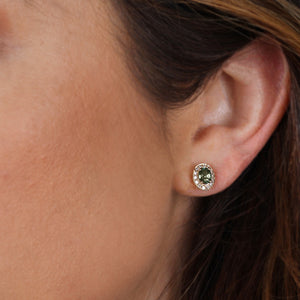 Rocks Green Sapphire & Diamond Stud Earrings