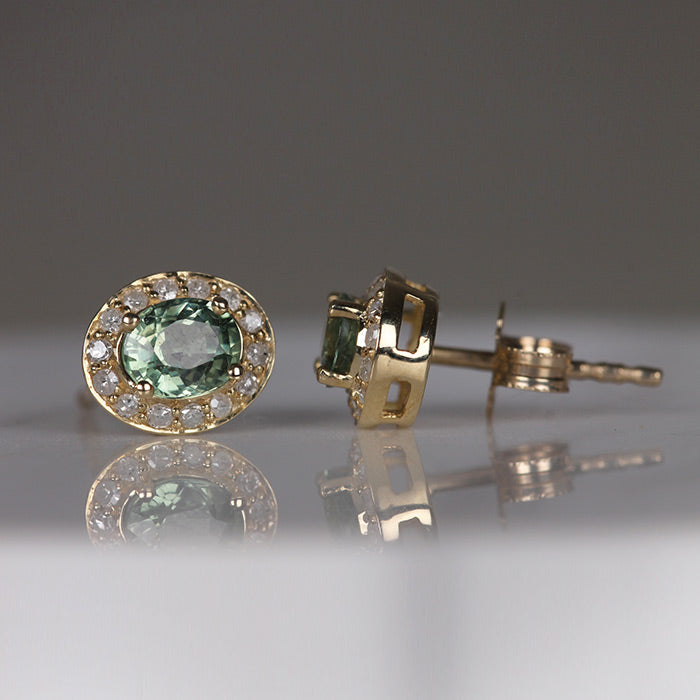 Rocks Green Sapphire & Diamond Stud Earrings