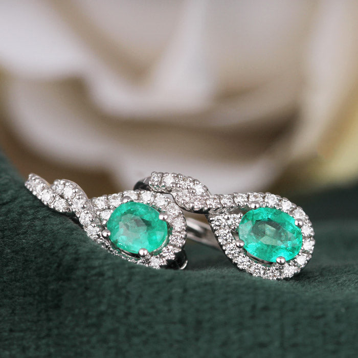 Rocks Emerald & Diamond Twisted Teardrop Earrings