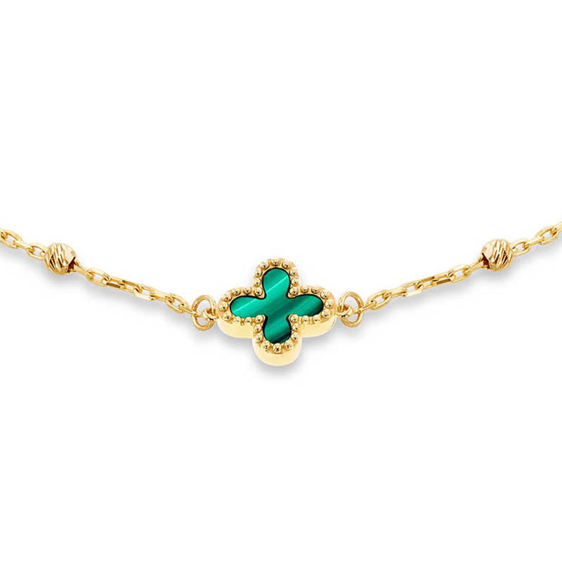 Malachite Quatrefoil &amp; Ball Chain Bracelet