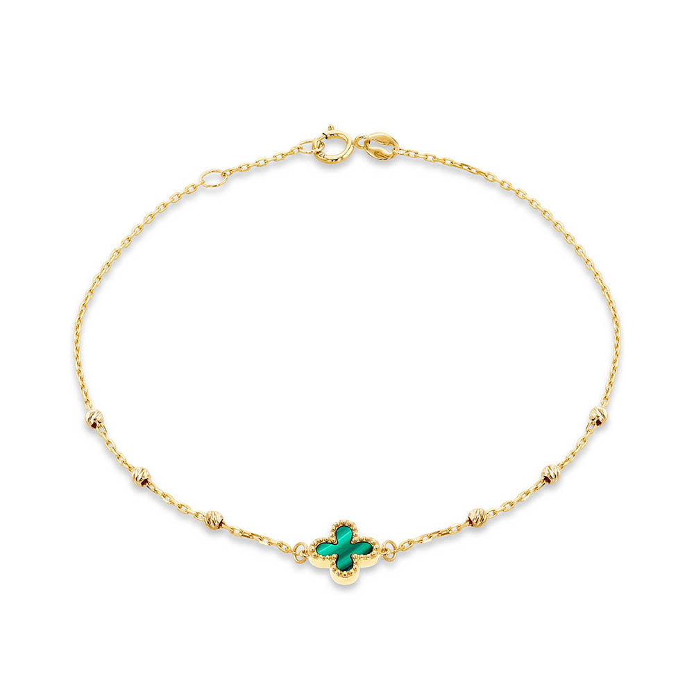 Malachite Quatrefoil &amp; Ball Chain Bracelet