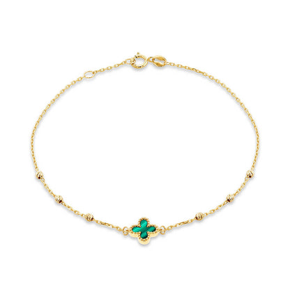 Malachite Quatrefoil &amp; Ball Chain Bracelet