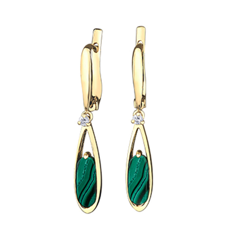 Malachite &amp; Diamond Drop Earrings