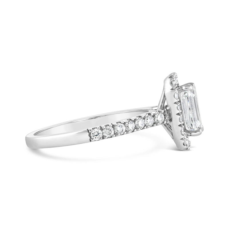 Emerald Cut Diamond Halo Engagement Ring 1.73ct