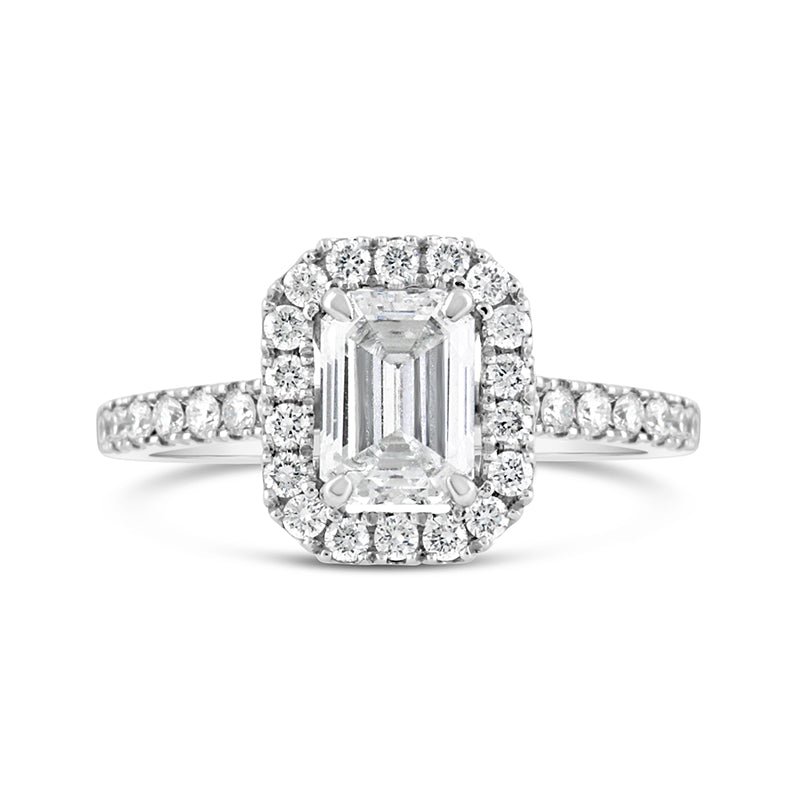 Emerald Cut Diamond Halo Engagement Ring 1.73ct