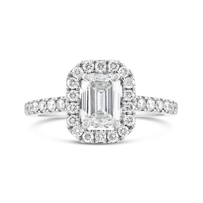 Emerald Cut Diamond Halo Engagement Ring 1.73ct