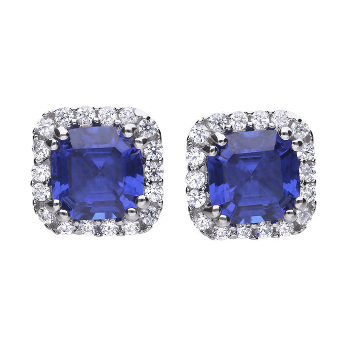 Cushion Cut Sapphire Blue Zirconia Stud Earrings