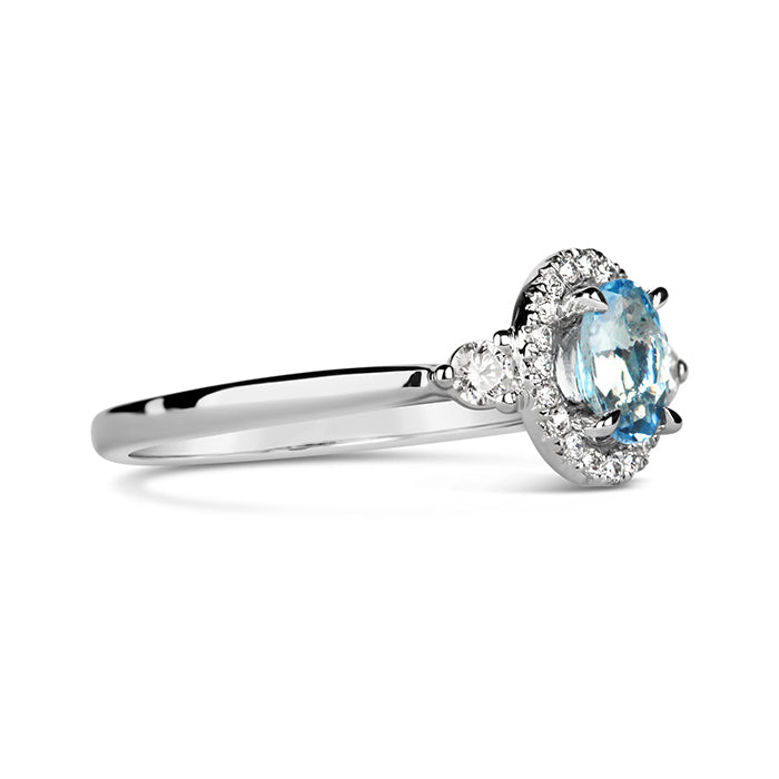 Oval Aquamarine Halo Ring